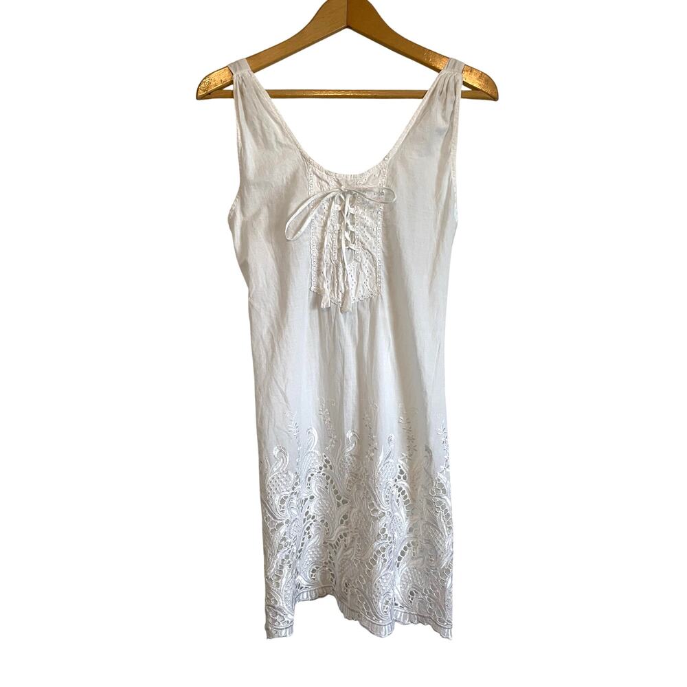 Mexicali Blues White Sleeveless Embroidered Mini Dress Cotton Med Cottagecore